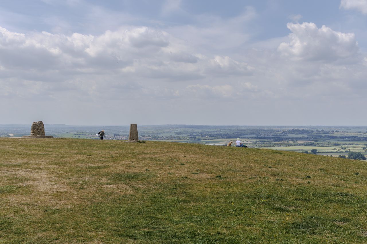 Spying the trig point and sign on Ivinghoe Beacon.