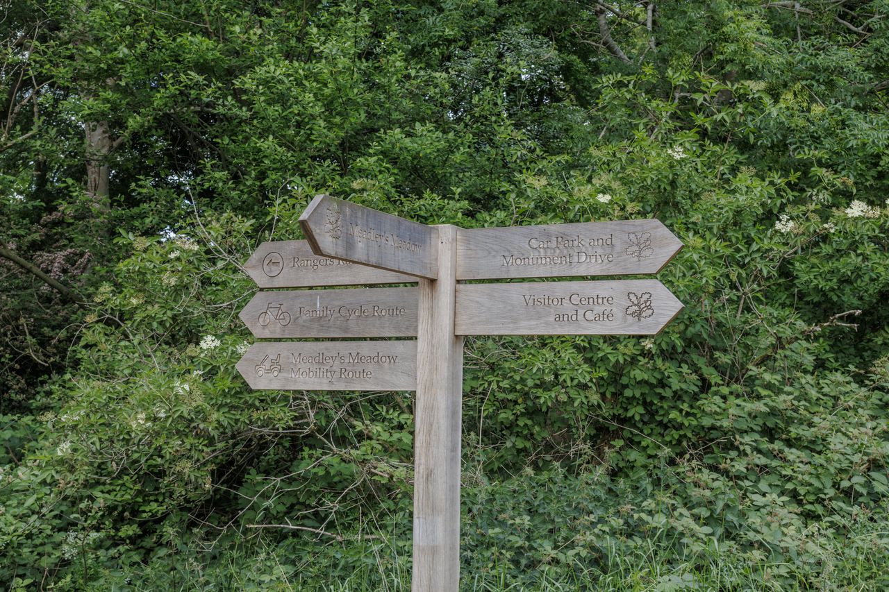 A signpost showing the numerous options for exploring the Ashridge Estate.