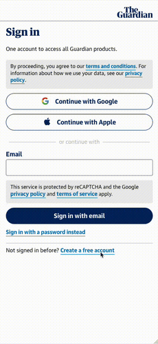 The create account flow with account verification using a passcode, with no need to set a password during the process.